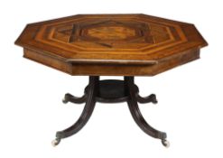 A mahogany, specimen marquetry and parquetry octagonal centre table, circa 1815 and later, the