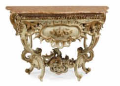 A Continental carved giltwood and cream painted console table, in mid 18th century style, 19th