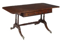 A George III mahogany and ebony crossbanded sofa table, circa 1800, rectangular top incorporating a