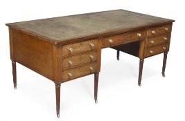 A Victorian mahogany partners’ desk, stamped HOLLAND & SONS, rectangular top with tooled leather