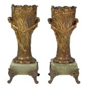 A pair of Art Nouveau gilt bronze vases, in the manner of Raoul Larche, cast with naked maidens and