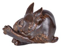 Hugo Liisberg for Saxbo, a Danish stoneware model of a hare, glazed overall in semi matte brown,