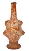 A rare Tuscany (Pisa Province) slip-glazed red earthenware costrel (hanging flask), bottle shaped