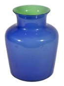 * Anna Gili for Salviati, a Profili blue glass vase, with a green interior, etched mark, 30cm high
