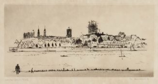 Paul Hogarth (1917-2001) Warsaw from the Vistula, Etching Signed and dated ’59 (or ’54) in pencil,