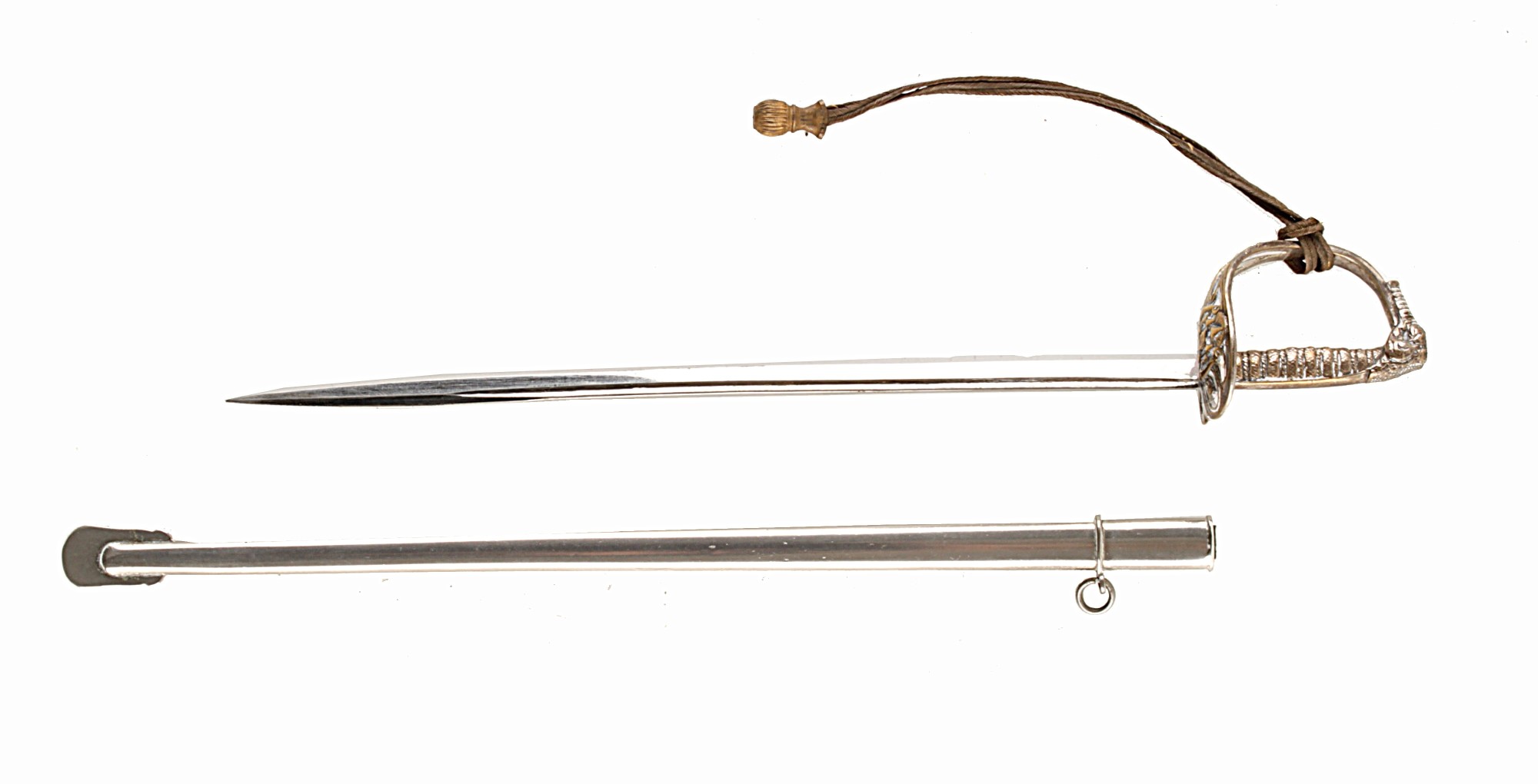 A Rare `Letter-Opener` Miniature Dress Sword, with a polished 7.5cm slightly curved, fullered blade,