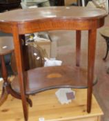 An Edwardian kidney shaped occasional table and inlaid wine table