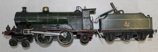 O gauge - A German 4-4-2 tender locomotive, clockwork motor, hand-painted lined green livery, the