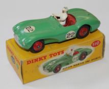 A Dinky No.110, Aston Martin DB3 Sports, green, racing number `22`, red ridged hubs, near mint (