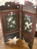 A Japanese wood and ivory screen, 19th century and a Victorian carved pedestal desk 77cm high, 130cm