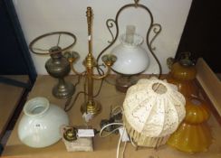 A mixed selection of lighting including table lamps, hanging lamps and oil lamps etc. (sold as