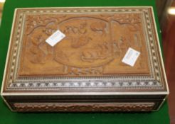 A carved decorative box with mother of pearl inlay and another box (2)