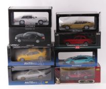 Eight 1/18 scale diecast model cars, comprising Sun Star No.5381, Opel Ascona B SR, red; AutoArt