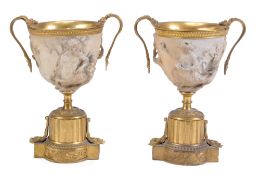 A pair of Italian gilt metal and composition models of Roman kantharos cups, late 19th century,