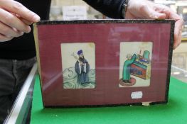 A set of six early 19th century rice paper paintings of various figures mounted in two frames and