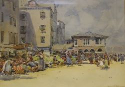 Robert W. Allan Market scene Watercolour Signed lower right 35cm x 50cm