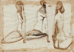 Frederick Edward McWilliam (1909-1992) Three Nude Studies coloured pencil and wash on paper, 1969,