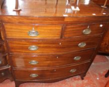A late Georgian mahogany bow front chest with two short and three long drawers