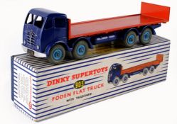 A Dinky No.903, Foden Flat Truck with Tailboard, second type cab, dark blue with an orange rear