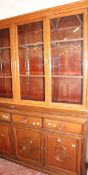 A modern Oriental hardwood sideboard, display cabinet, another, side cabinet and a bureau (5)