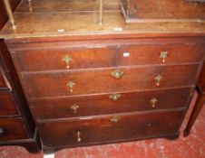 An 18th century oak chest of two short and three long drawers in two sections, 103cm A/F