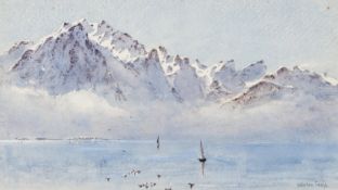 Herbert Moxon Cook (1844-1920) Lake Geneva from Montreux, watercolour and body white, signed lower