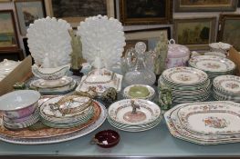 A mixed quantity of ceramics and glassware to include meat platters, a Spode part dinner service