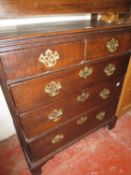 A George IV oak chest of drawers, a pine dressing chest, a painted brass bed & a walnut coffer (4)