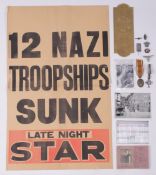 A Collection of Second World War German Items, including, metal insignia, a pressed brass finger-