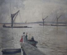 Manner of Claude Monet (1840-1926) Figures on a jetty Oil on board Bears signature and date 1900