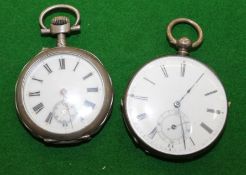 19th century French silver pocket watch with enamel Roman numeral dial with subsidiary seconds,