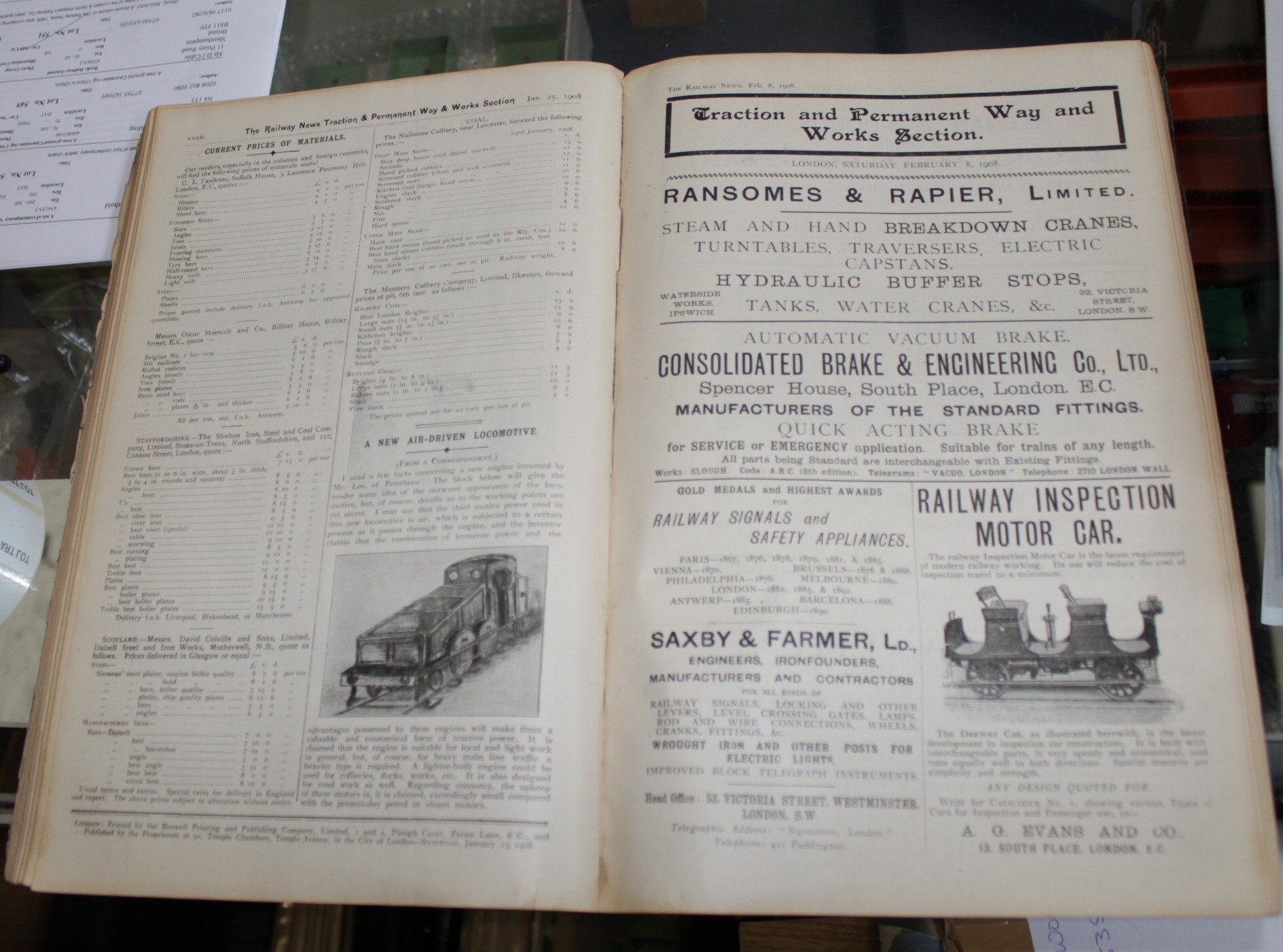 [Book]. RAILWAY. A bound volume of The Railway News, 1908, also containing the 1906 supplement on