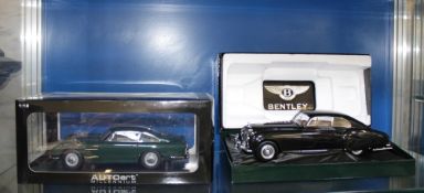 Two 1/18 scale diecast models, comprising a Minichamps No.100 139420, Bentley R-Type Continental,