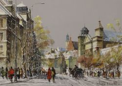 Continental School ( 20th century ) Street Scene Oil on canvas Indistinctly signed lower right 68 cm