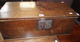 An 18th century oak rectangular box inscribed W.R., 63cm