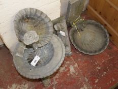 A mixed lot to include a lead wall fountain, a lead birdbath and a small two tier fountain