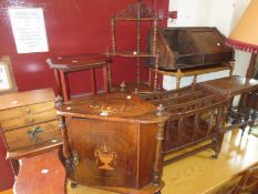 A small group of decorative furniture to include a two tier table, a small lidded chest, a four tier