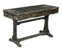 A Chinese export ebonised and parcel gilt library table, first half 19th century, rectangular top