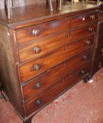 A George III mahogany secretaire chest with fitted top drawer and three long drawers under on