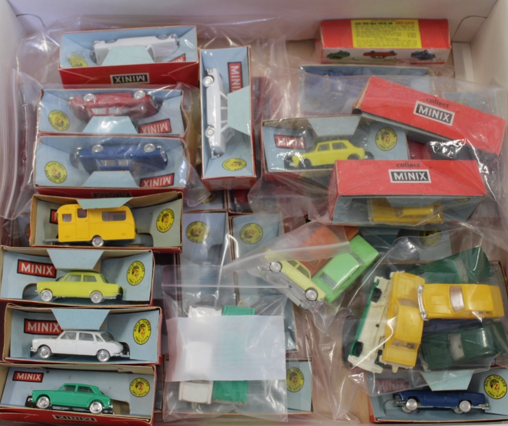 OO gauge - Twenty-one assorted Minix plastic model cars, each boxed; together with a further eleven,