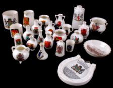 Crested china - Twenty-four Goss models, including an Aberdeen Bronze Pot `Cardinal Wolsey`; Old