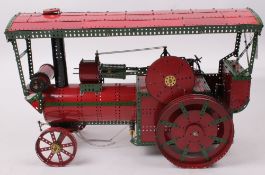 Meccano - A constructed model of a Showman`s Engine, fitted with an electric motor, 78.5cm long.