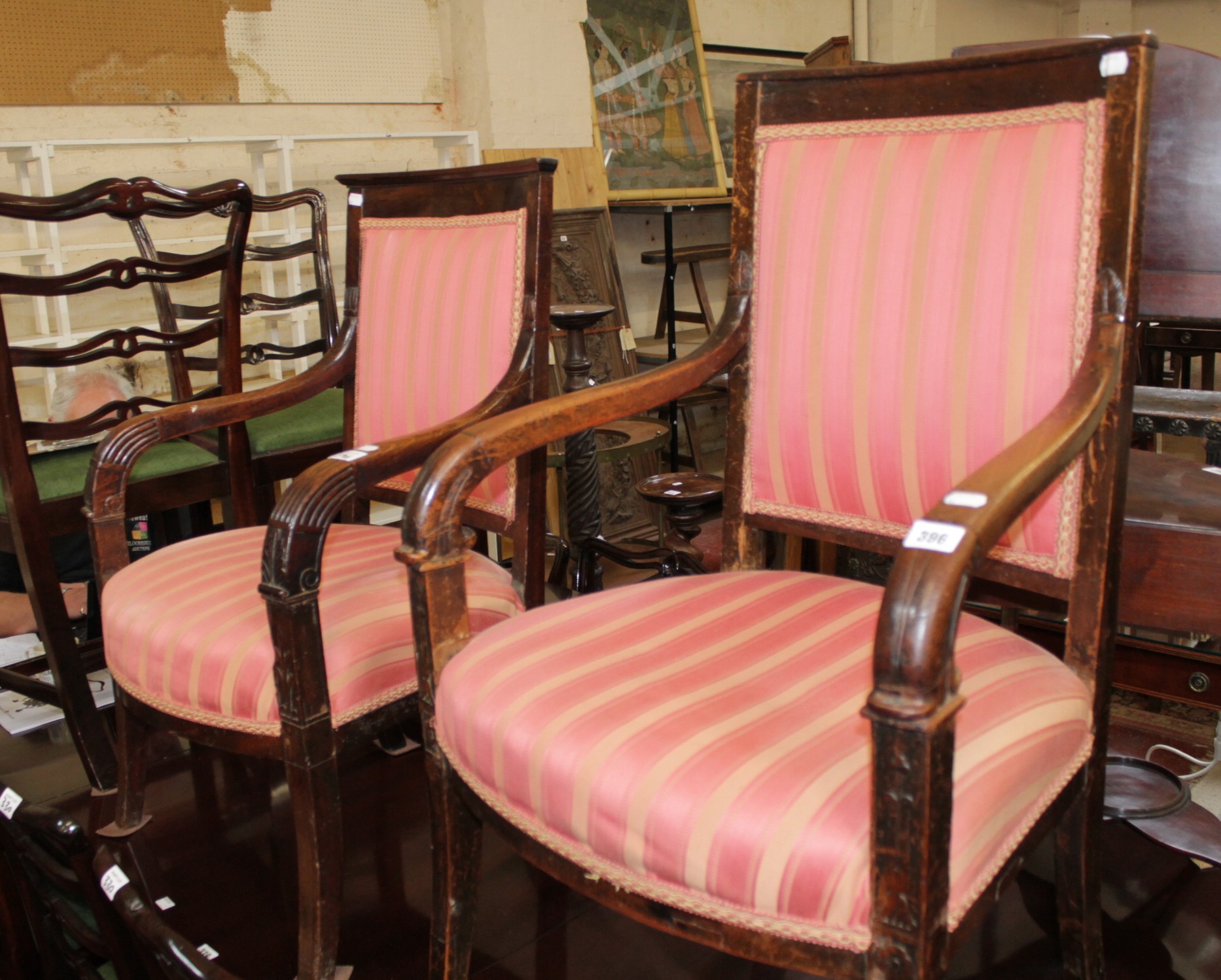 Two Empire mahogany armchairs (2)