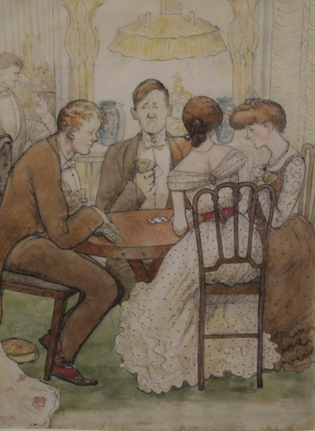 Kathleen Streatfield (fl.1906 - 1927) A Game of cards Pen and ink, watercolour, and pencil 24 x 17.