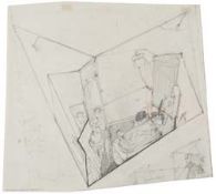 Anthony Green (b.1939) The Red Bathroom, pencil on wove paper, signed and dated lower right, `75,