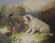 E. Slade Terriers in a mountainous landscape Watercolour Signed and dated 1869 lower left 21cm x