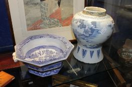 A delft baluster vase; approximately 23cm high. together with a stone china octagonal bowl (2)