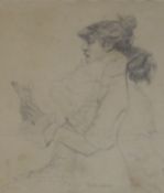 After Bastien Lepage Pencil sketch of the actress Sarah Bernhardt Pencil on paper Inscribed and