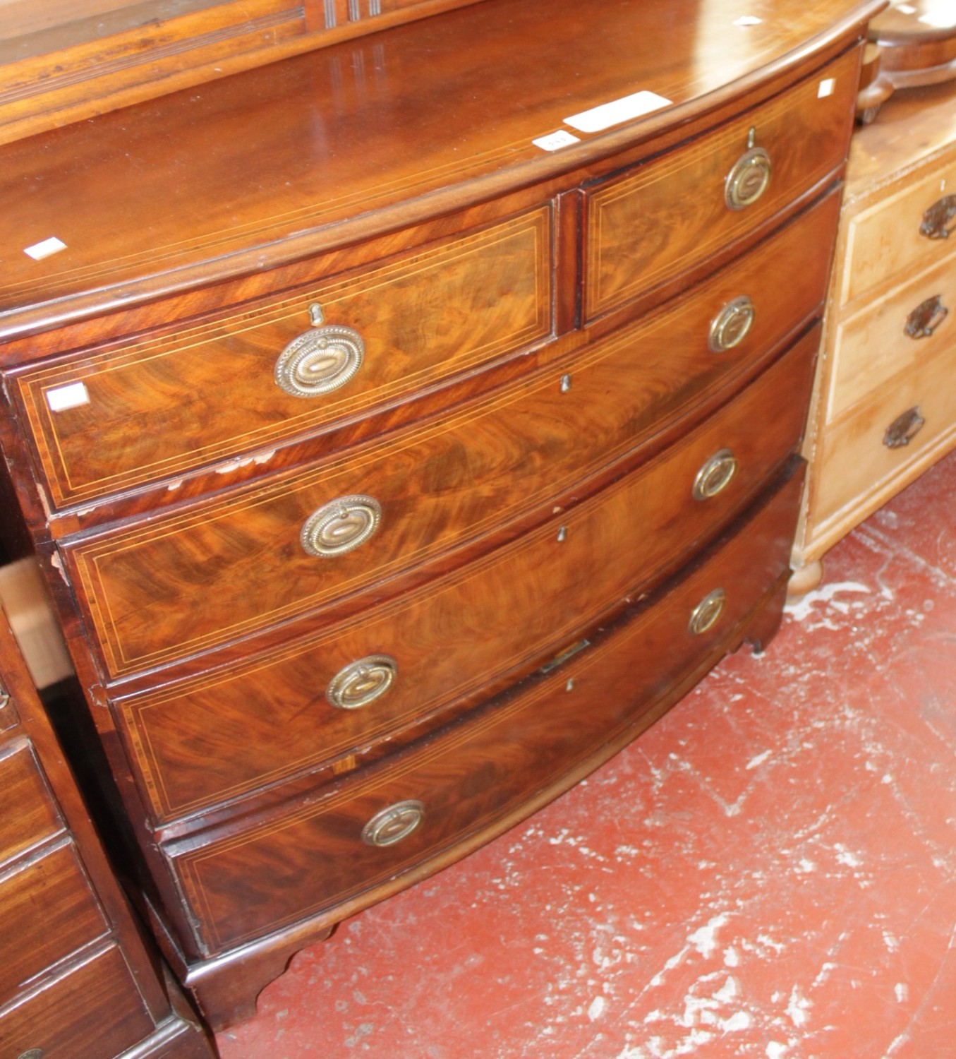 An Edwardian mahogany & line inlaid bowfront chest of drawers, 103cm wide