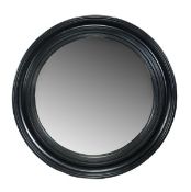 An ebonised and parcel gilt circular convex mirror, of recent manufacture, ripple moulded frame,